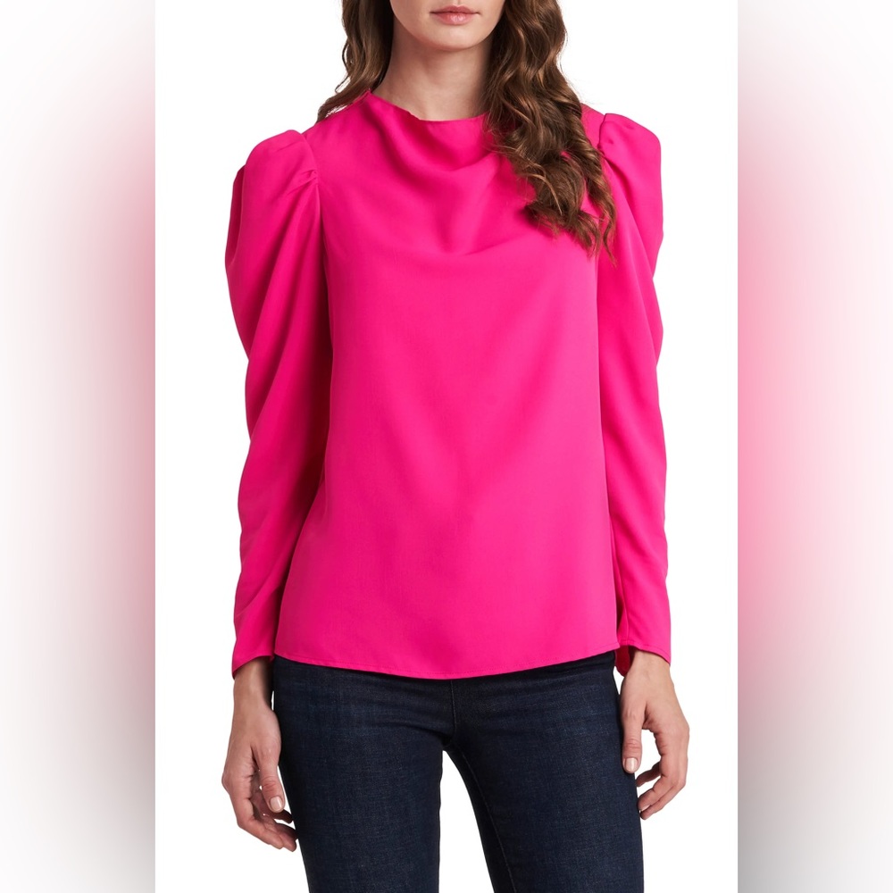 Vince Camito Puff Shoulder Crepe Blouse in Legacy Pink size Large (MSRP $79)